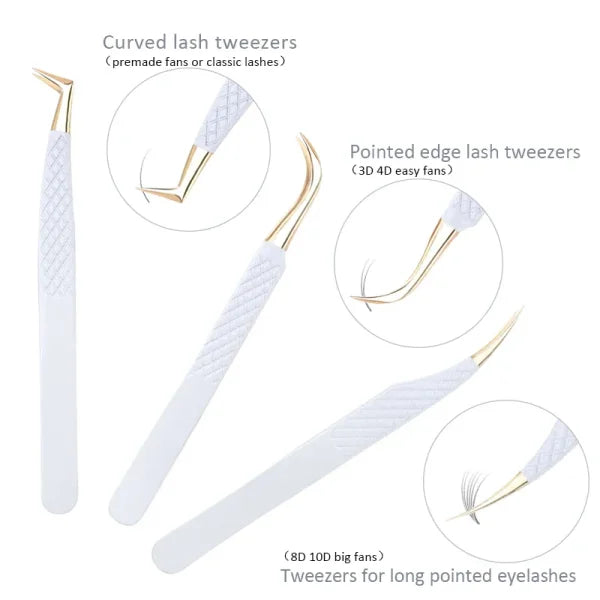 White-Gold Anti-Static Tweezers - Precision Eyelash & Brow Tool - Himpall