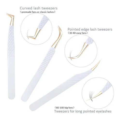 White-Gold Anti-Static Tweezers - Precision Eyelash & Brow Tool - Himpall