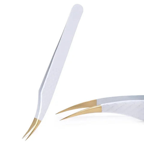 White-Gold Anti-Static Tweezers - Precision Eyelash & Brow Tool - Himpall