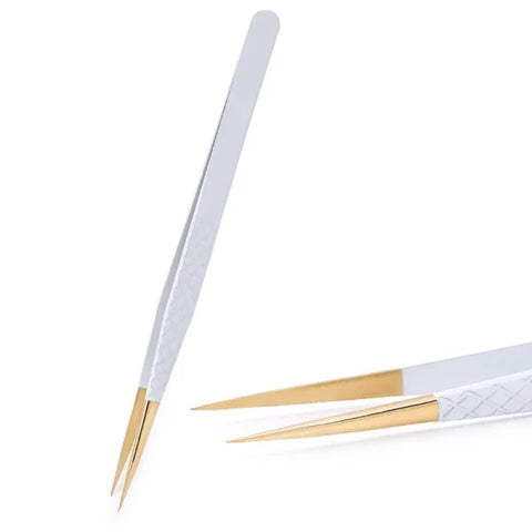 White-Gold Anti-Static Tweezers - Precision Eyelash & Brow Tool - Himpall