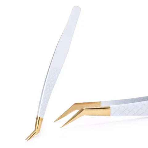 White-Gold Anti-Static Tweezers - Precision Eyelash & Brow Tool - Himpall