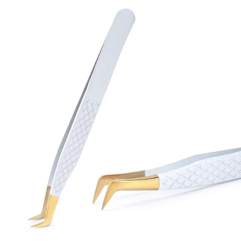 White-Gold Anti-Static Tweezers - Precision Eyelash & Brow Tool - Himpall