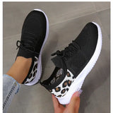 White Shoes Women Leopard Print Lace-up Sneakers Sports