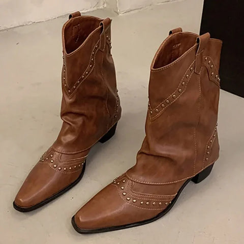 Wide Calf Cowboy Boots for Women – Size 12 Tan Mid-Calf Platform Style - Himpall