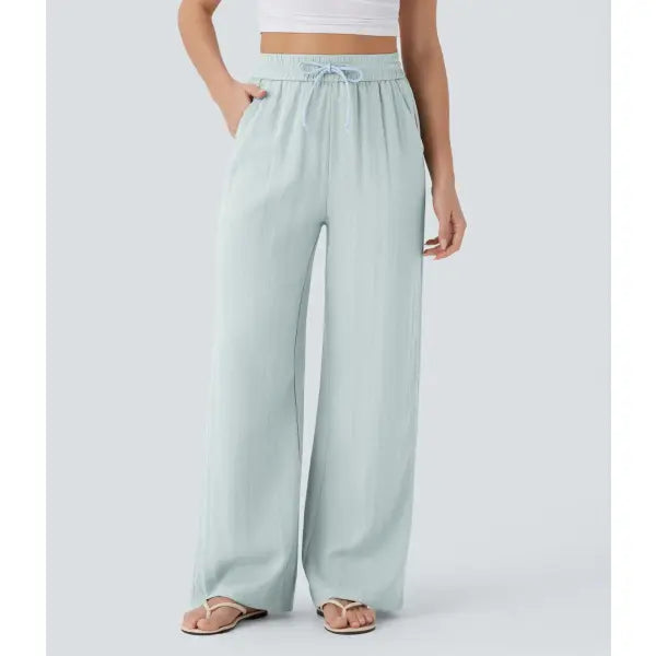 Wide Leg Drawstring Trousers in Light Blue for Casual Fashion - Light Blue / 2XL - None