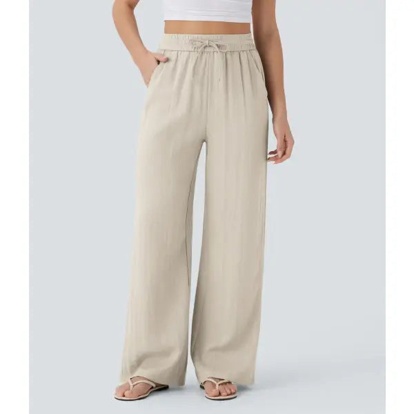 Wide Leg Drawstring Trousers in Light Blue for Casual Fashion - Apricot / 2XL - None