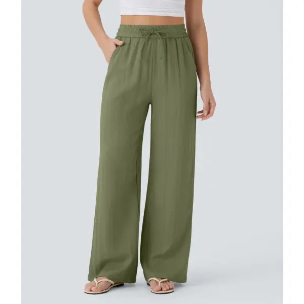 Wide Leg Drawstring Trousers in Light Blue for Casual Fashion - Army Green / 2XL - None
