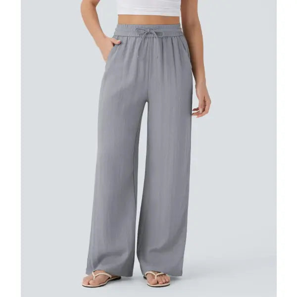 Wide Leg Drawstring Trousers in Light Blue for Casual Fashion - Gray / 2XL - None