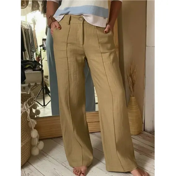 Wide Leg Drawstring Trousers in Light Blue for Casual Fashion - Khaki / 2XL - None