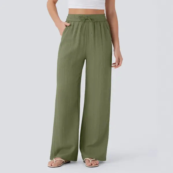 Wide Leg Drawstring Trousers in Light Blue for Casual Fashion - None