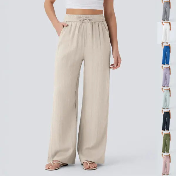 Wide Leg Drawstring Trousers in Light Blue for Casual Fashion - None