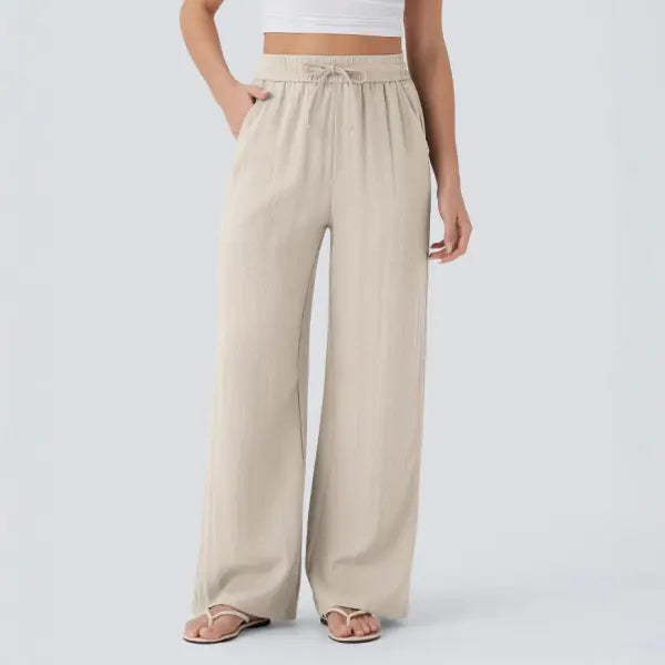 Wide Leg Drawstring Trousers in Light Blue for Casual Fashion - None