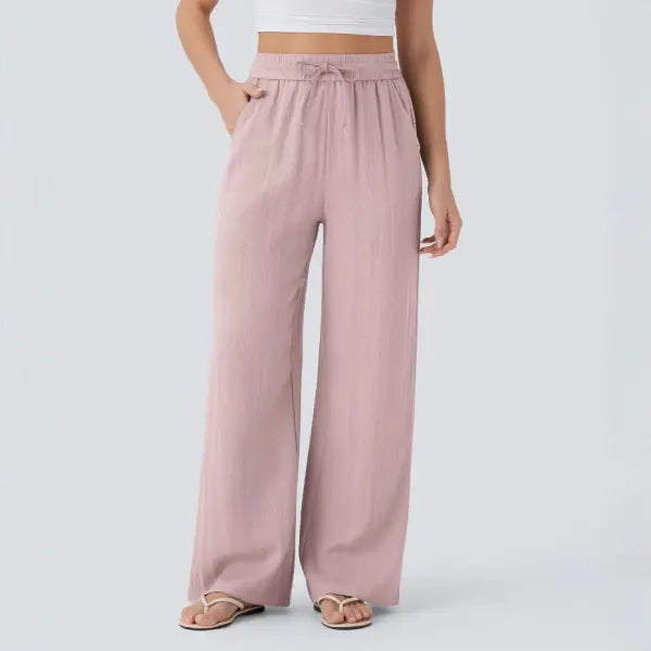 Wide Leg Drawstring Trousers in Light Blue for Casual Fashion - None