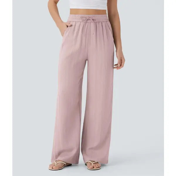 Wide Leg Drawstring Trousers in Light Blue for Casual Fashion - Light Pink / 2XL - None