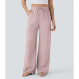 Wide Leg Drawstring Trousers in Light Blue for Casual Fashion - Light Pink / 2XL - None