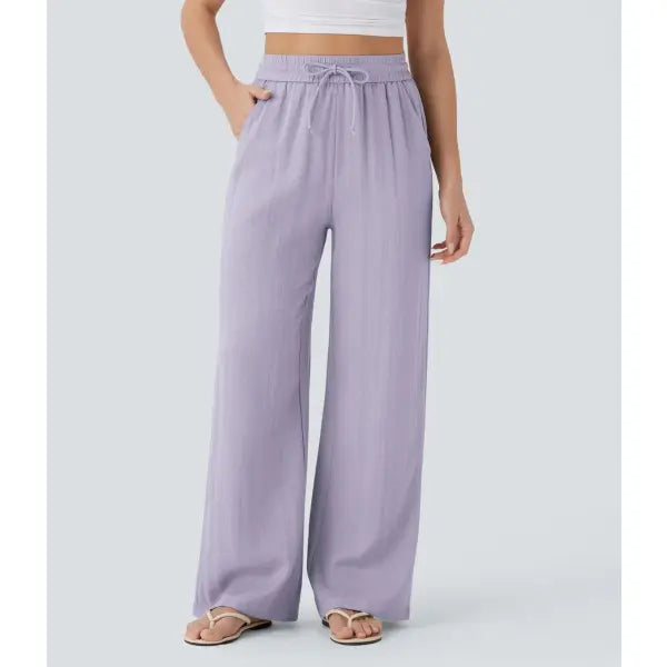 Wide Leg Drawstring Trousers in Light Blue for Casual Fashion - Light Purple / 2XL - None