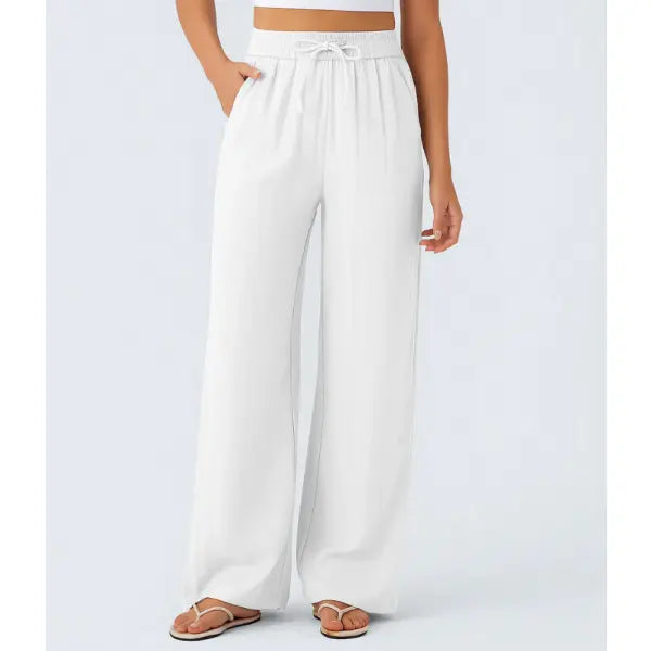 Wide Leg Drawstring Trousers in Light Blue for Casual Fashion - White / 2XL - None