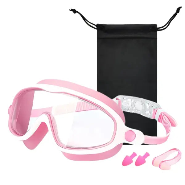 Wide View Large Frame Silicone Kids Swimming Goggles Anti Fog Leakproof - Pink-clear