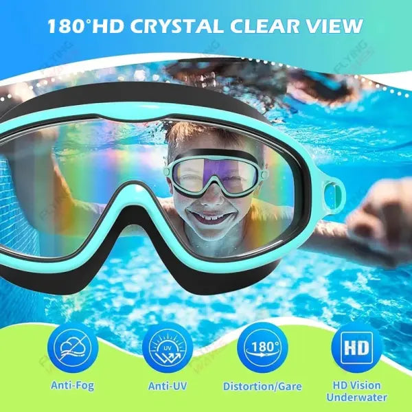 Wide View Large Frame Silicone Kids Swimming Goggles Anti Fog Leakproof
