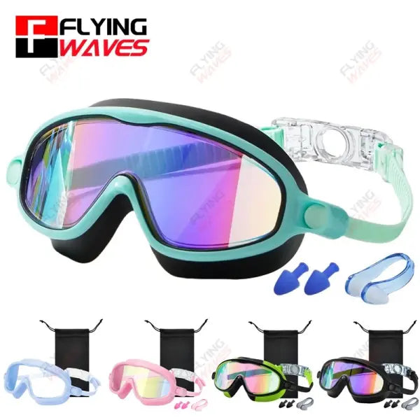 Wide View Large Frame Silicone Kids Swimming Goggles Anti Fog Leakproof