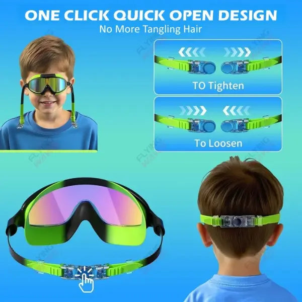 Wide View Large Frame Silicone Kids Swimming Goggles Anti Fog Leakproof