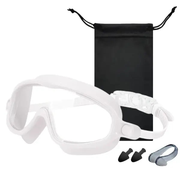 Wide View Large Frame Silicone Kids Swimming Goggles Anti Fog Leakproof - White clear