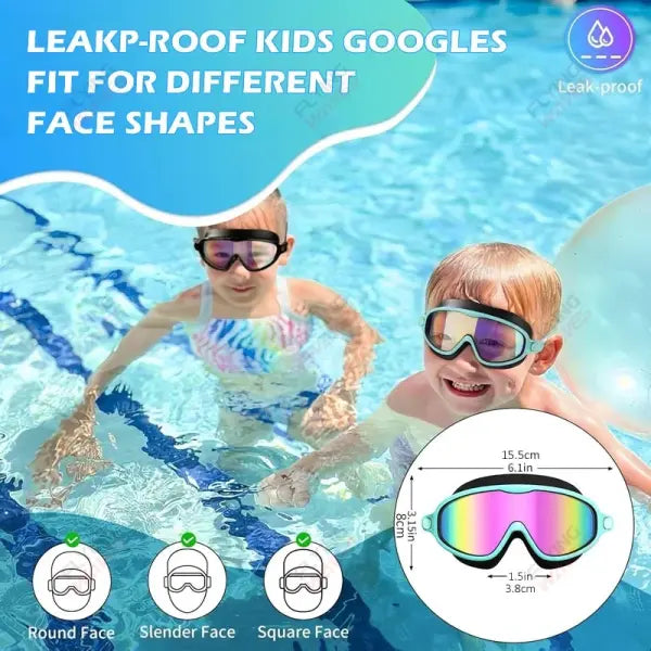 Wide View Large Frame Silicone Kids Swimming Goggles Anti Fog Leakproof