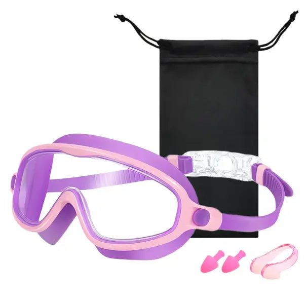 Wide View Large Frame Silicone Kids Swimming Goggles Anti Fog Leakproof - Purple-clear
