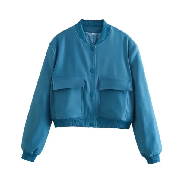 Willshela Women’s Fashion V-Neck Chic Bomber Jacket with Pockets - Himpall