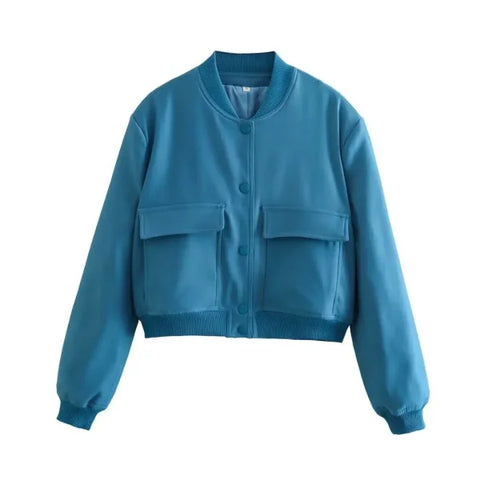 Willshela Women’s Fashion V-Neck Chic Bomber Jacket with Pockets - Himpall