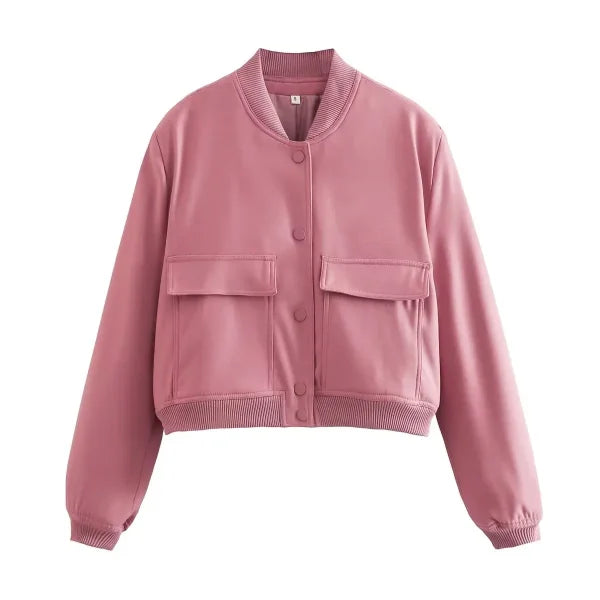 Willshela Women’s Fashion V-Neck Chic Bomber Jacket with Pockets - Himpall