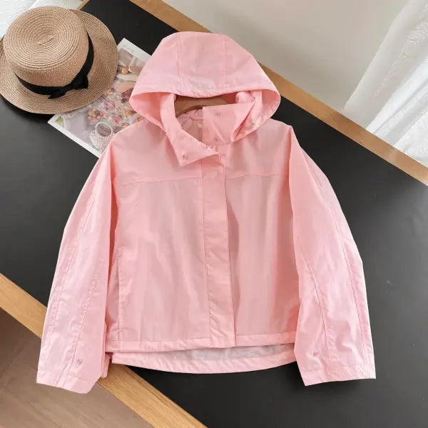 Women’s Windproof Stand Collar Jacket – Lightweight Outdoor Hooded Thin Coat for Casual Wear - Pink / S