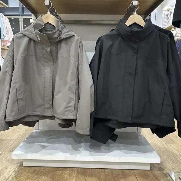 Women’s Windproof Stand Collar Jacket – Lightweight Outdoor Hooded Thin Coat for Casual Wear