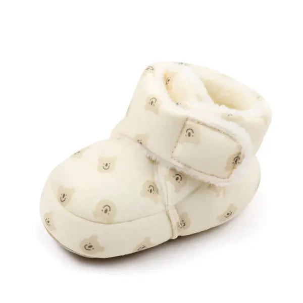 Winter Baby Boots 0–18M – Warm Infant First Walkers for Boys & Girls with Fuzzy Balls Soft & High-Quality Shoes - Beige