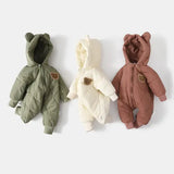 Winter Baby Romper – Warm Fur-Lined Outwear Jumpsuit with Cute Bear Design for Infant Boys & Girls