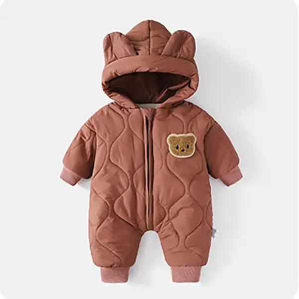Winter Baby Romper – Warm Fur-Lined Outwear Jumpsuit with Cute Bear Design for Infant Boys & Girls - coffee / CHINA