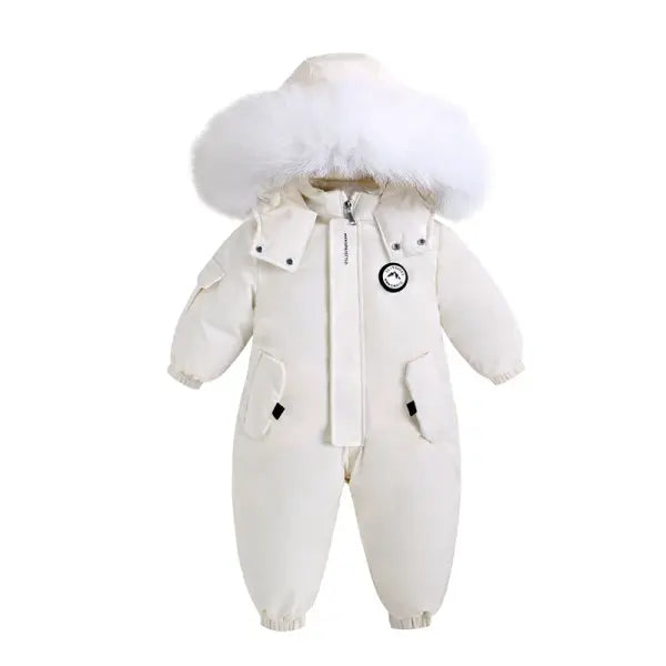 Winter Baby Ski Suit: Waterproof Velvet-Lined Jumpsuit & Boys’ Overalls for 1-5 Years - Beige / 2T (90cm)