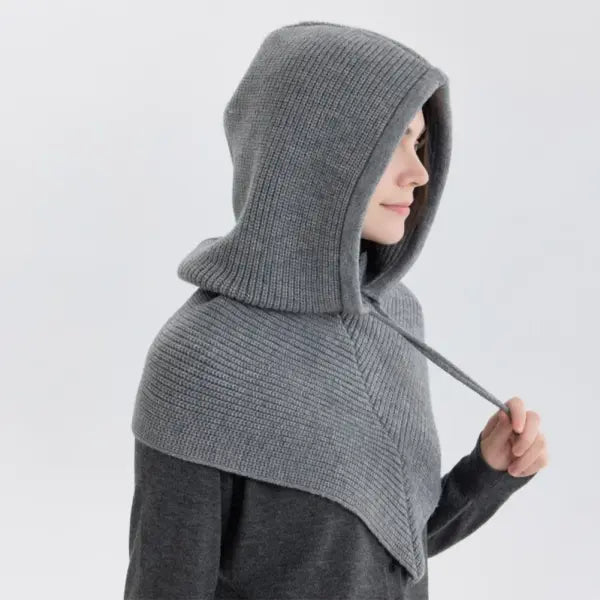 Winter Balaclava Knitted Hooded Scarf Warm One Piece Outdoor Beanie - Neutral Grey / China Mainland