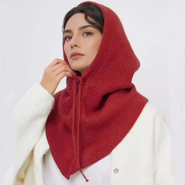 Winter Balaclava Knitted Hooded Scarf Warm One Piece Outdoor Beanie - Red / China Mainland