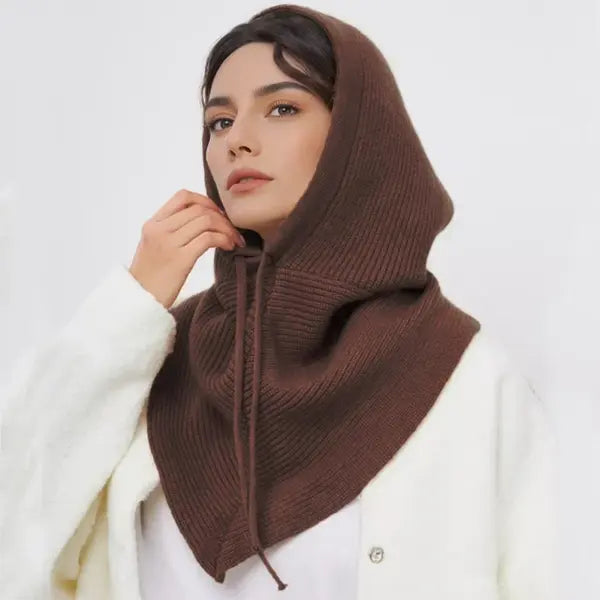 Winter Balaclava Knitted Hooded Scarf Warm One Piece Outdoor Beanie - Coffee Brown / China Mainland