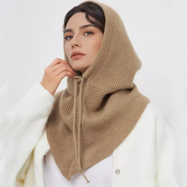 Winter Balaclava Knitted Hooded Scarf Warm One Piece Outdoor Beanie - Camel / China Mainland