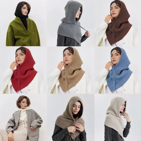 Winter Balaclava Knitted Hooded Scarf Warm One Piece Outdoor Beanie