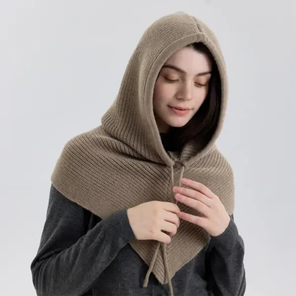 Winter Balaclava Knitted Hooded Scarf Warm One Piece Outdoor Beanie - Khaki / China Mainland