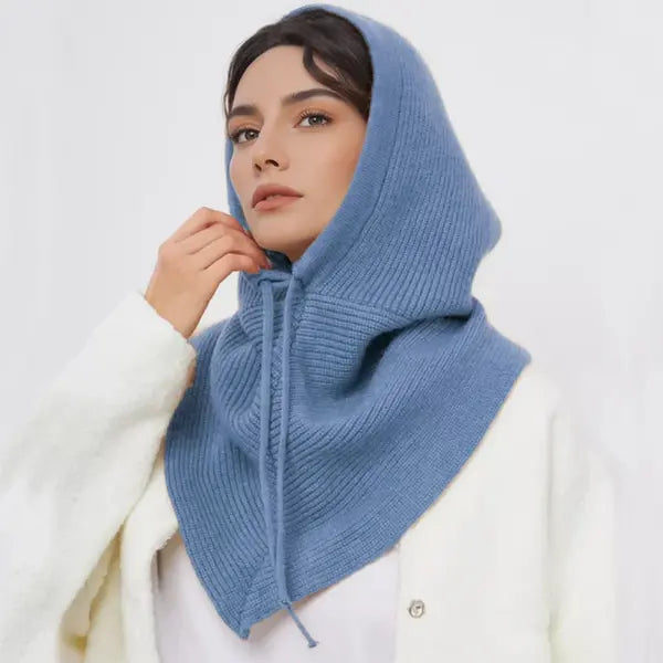 Winter Balaclava Knitted Hooded Scarf Warm One Piece Outdoor Beanie - Blue / China Mainland