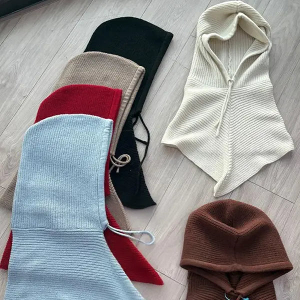 Winter Balaclava Knitted Hooded Scarf Warm One Piece Outdoor Beanie