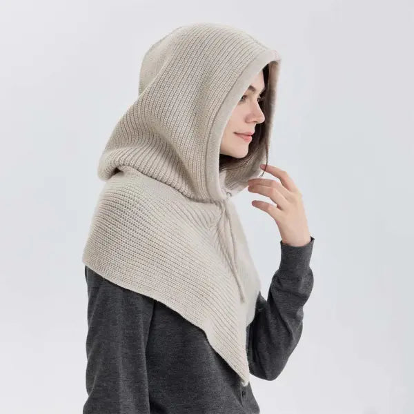 Winter Balaclava Knitted Hooded Scarf Warm One Piece Outdoor Beanie - Griege / China Mainland