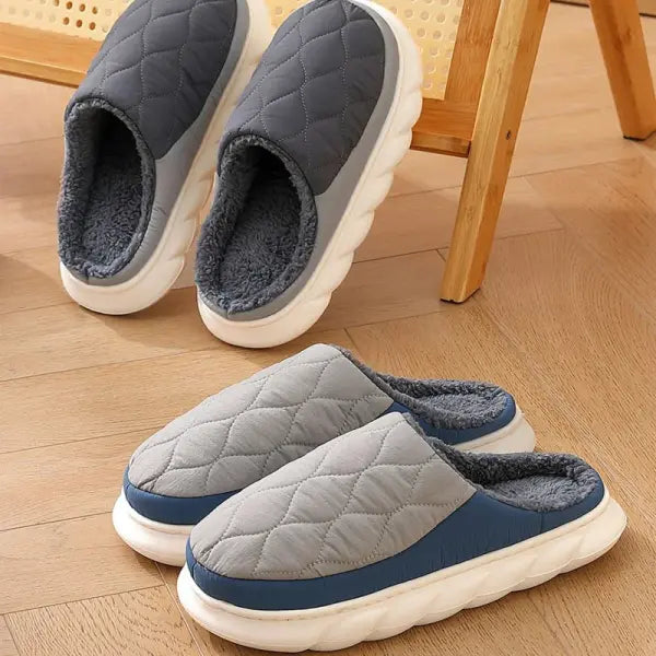 Winter Casual Men’s Slippers Indoor Waterproof Home Shoes Fur Flat Warm Fashion Couples Bedroom Houseshoes Large size