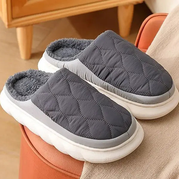 Winter Casual Men’s Slippers Indoor Waterproof Home Shoes Fur Flat Warm Fashion Couples Bedroom Houseshoes Large size