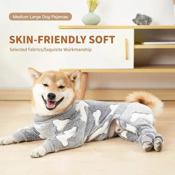Winter Dog Onesie Pajamas – Warm 4-Leg Jumpsuit for Medium & Large Dogs Cozy Puppy Clothing