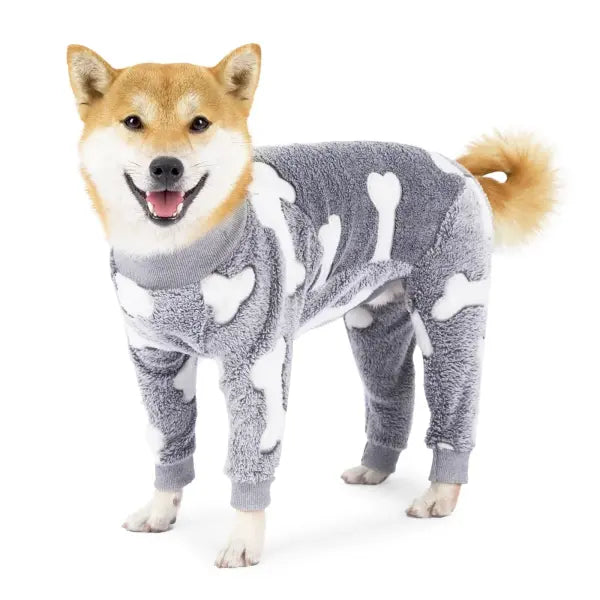 Winter Dog Onesie Pajamas – Warm 4-Leg Jumpsuit for Medium & Large Dogs Cozy Puppy Clothing - Grey / M